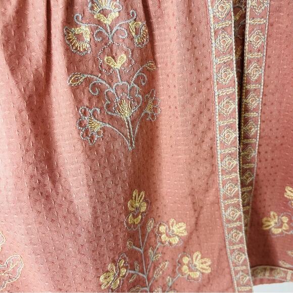 NEW LOGO pink floral embroidered peplum boho cottagecore top oversized small - Picture 5 of 8